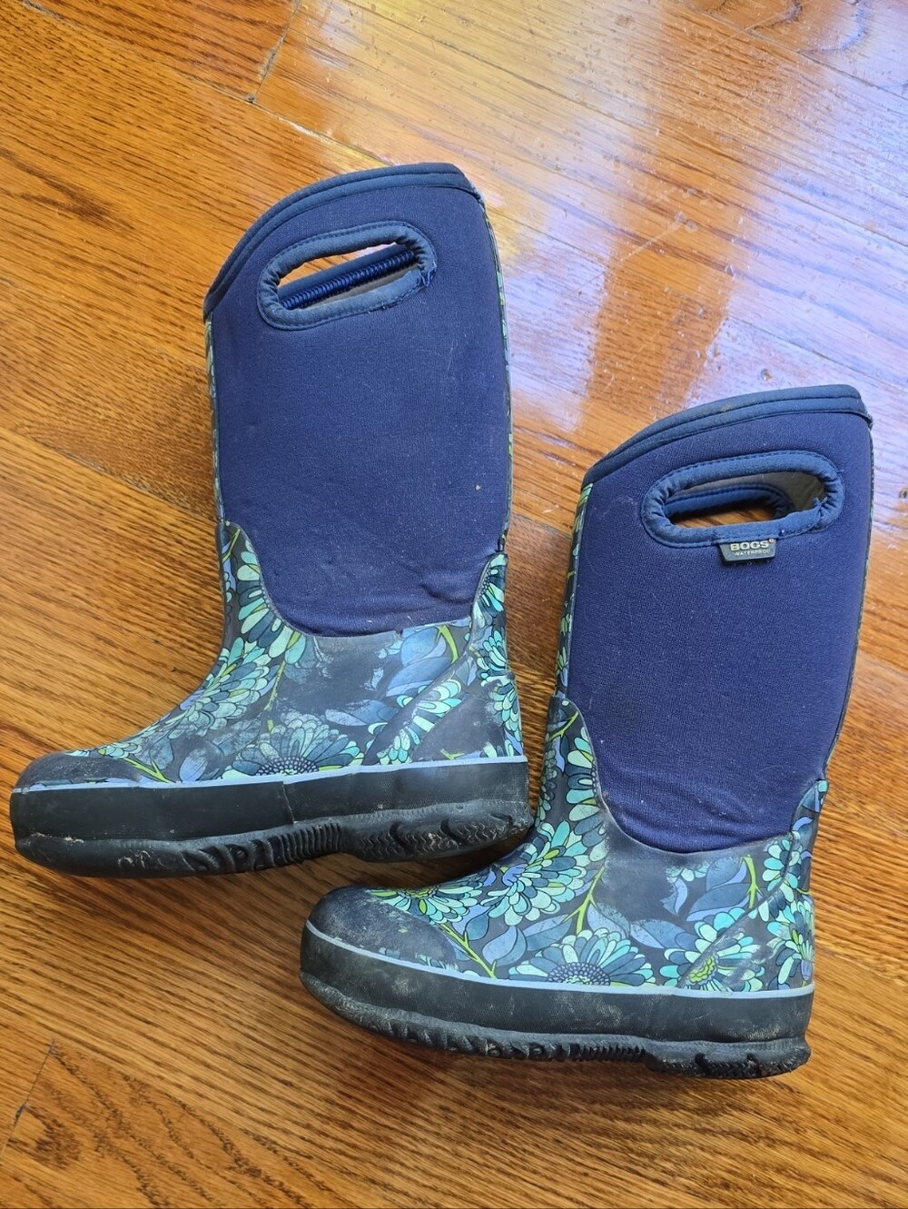 Bogs Kids 11 Blue Floral Waterproof Rain & Snow Boots Mumsie